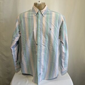 Vintage Polo Ralph Lauren Men's Oxford Pastel Color Block Striped Shirt SZ L SEE